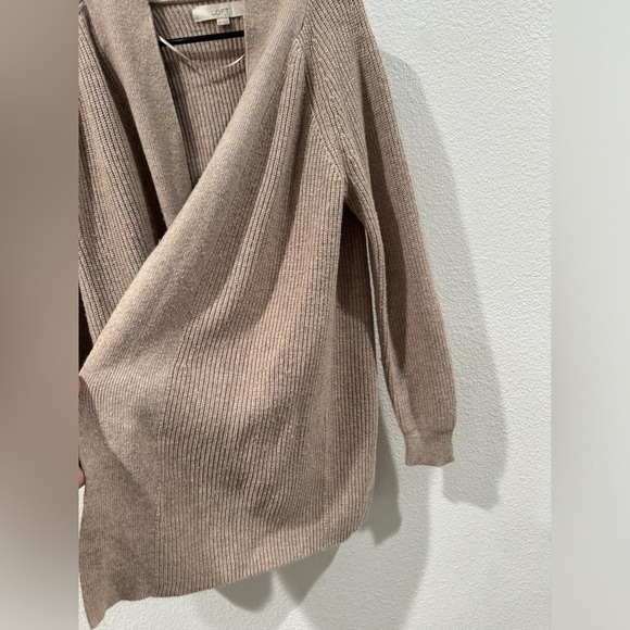 LOFT Cream Wool Blend Knit Open Front Longline Cardigan Sweater Size Medium - Picture 7 of 14